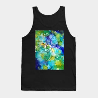 Blue Green Peony Flower Tank Top